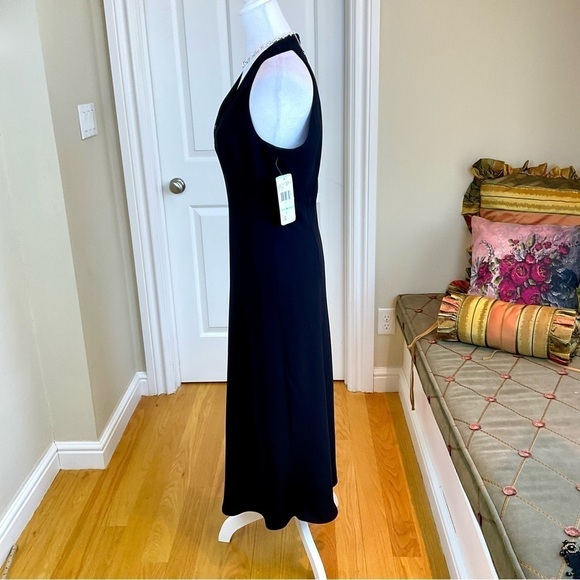 Evan Picone Dress Cocktail Black Midi Front Halter Rhinestones NWT (8) - Picture 3 of 8
